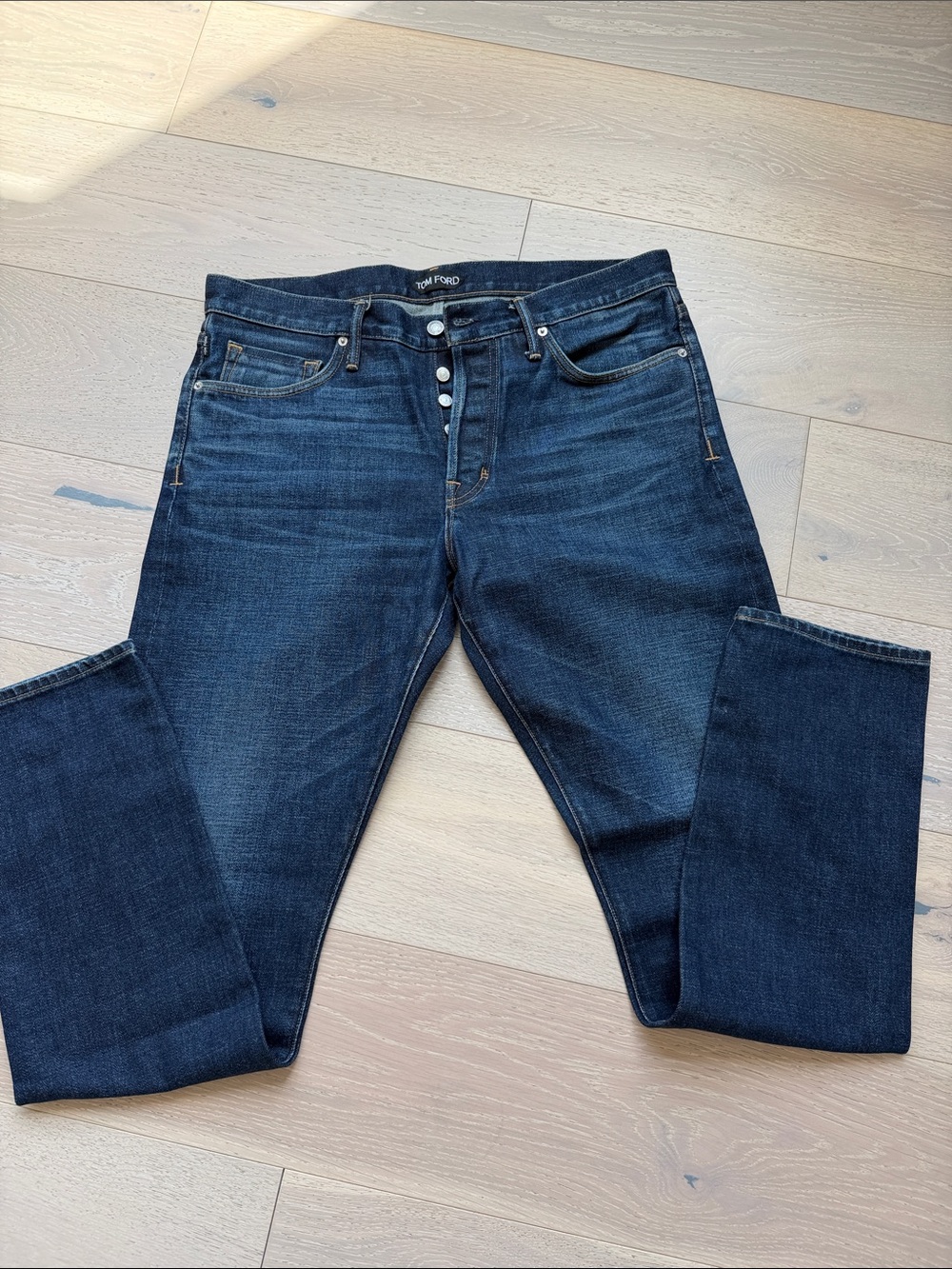 Tom Ford Men's Dark Indigo Straight Jeans with Button Fly